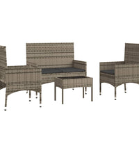 4-tlg. Garten-Lounge-Set mit Kissen Grau Poly Rattan