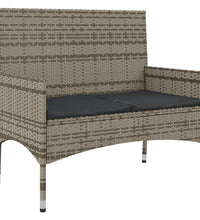 4-tlg. Garten-Lounge-Set mit Kissen Grau Poly Rattan