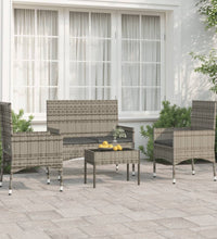 4-tlg. Garten-Lounge-Set mit Kissen Grau Poly Rattan