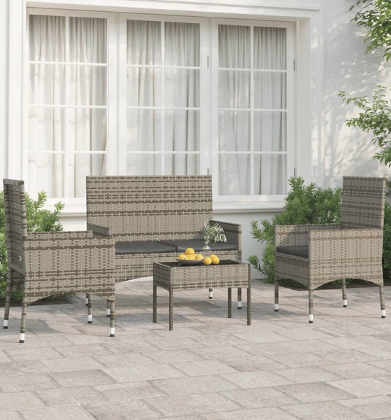 4-tlg. Garten-Lounge-Set mit Kissen Grau Poly Rattan