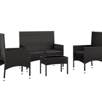 4-tlg. Garten-Lounge-Set mit Kissen Schwarz Poly Rattan