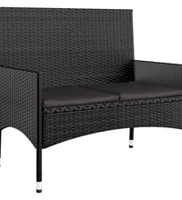 4-tlg. Garten-Lounge-Set mit Kissen Schwarz Poly Rattan