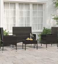 4-tlg. Garten-Lounge-Set mit Kissen Schwarz Poly Rattan