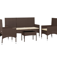 4-tlg. Garten-Lounge-Set mit Kissen Braun Poly Rattan