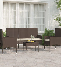 4-tlg. Garten-Lounge-Set mit Kissen Braun Poly Rattan