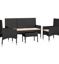 4-tlg. Garten-Lounge-Set mit Kissen Schwarz Poly Rattan