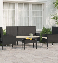 4-tlg. Garten-Lounge-Set mit Kissen Schwarz Poly Rattan