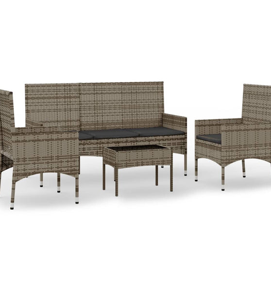 4-tlg. Garten-Lounge-Set mit Kissen Grau Poly Rattan