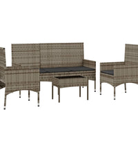 4-tlg. Garten-Lounge-Set mit Kissen Grau Poly Rattan