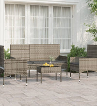 4-tlg. Garten-Lounge-Set mit Kissen Grau Poly Rattan