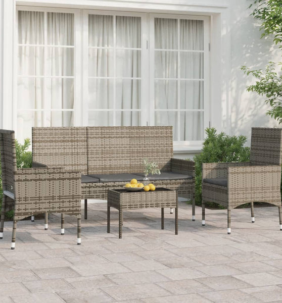 4-tlg. Garten-Lounge-Set mit Kissen Grau Poly Rattan