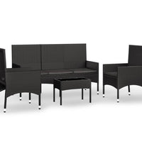 4-tlg. Garten-Lounge-Set mit Kissen Schwarz Poly Rattan