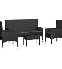 4-tlg. Garten-Lounge-Set mit Kissen Schwarz Poly Rattan