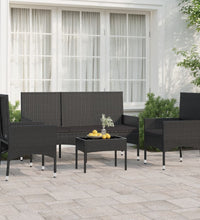 4-tlg. Garten-Lounge-Set mit Kissen Schwarz Poly Rattan