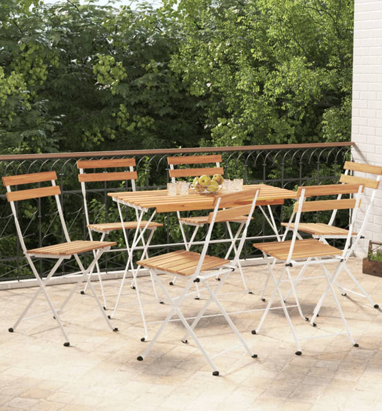 7-tlg. Bistro-Set Klappbar Massivholz Akazie und Stahl