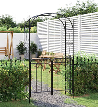 Gartenbogen mit Tor Schwarz 108x45x235 cm Stahl
