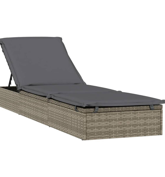 Sonnenliege 1 Stk. mit Auflage Grau 201x55x62 cm Poly Rattan