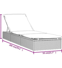 Sonnenliege 1 Stk. mit Auflage Grau 201x55x62 cm Poly Rattan