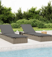 Sonnenliege 1 Stk. mit Auflage Grau 201x55x62 cm Poly Rattan