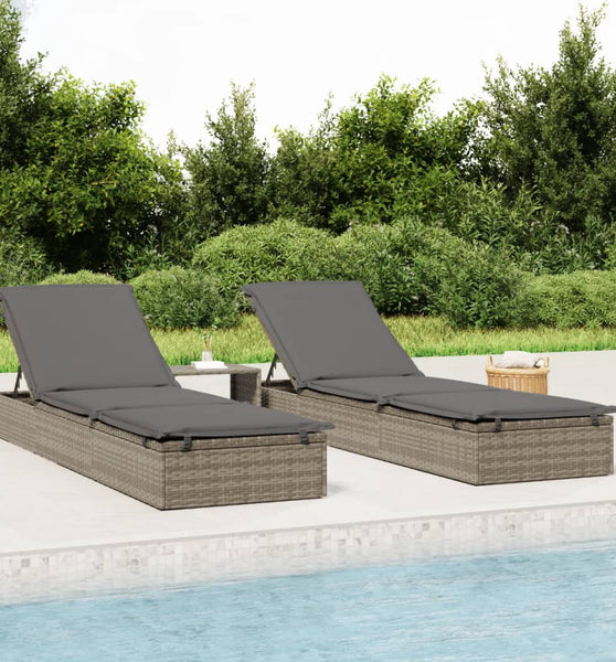 Sonnenliege 1 Stk. mit Auflage Grau 201x55x62 cm Poly Rattan