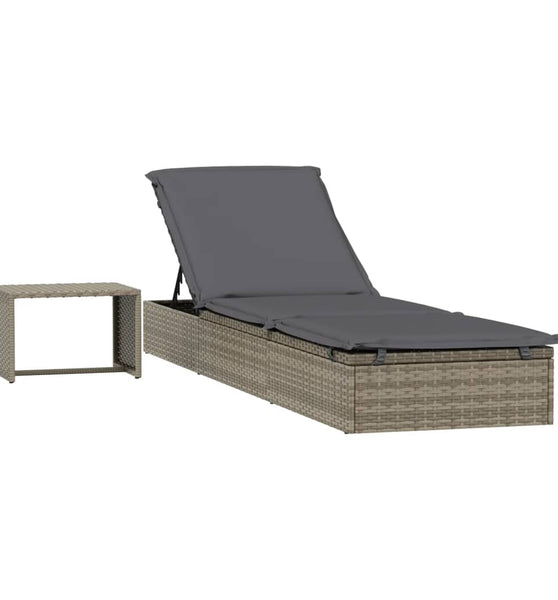 Sonnenliege 1 Stk. mit Tisch Grau Poly Rattan