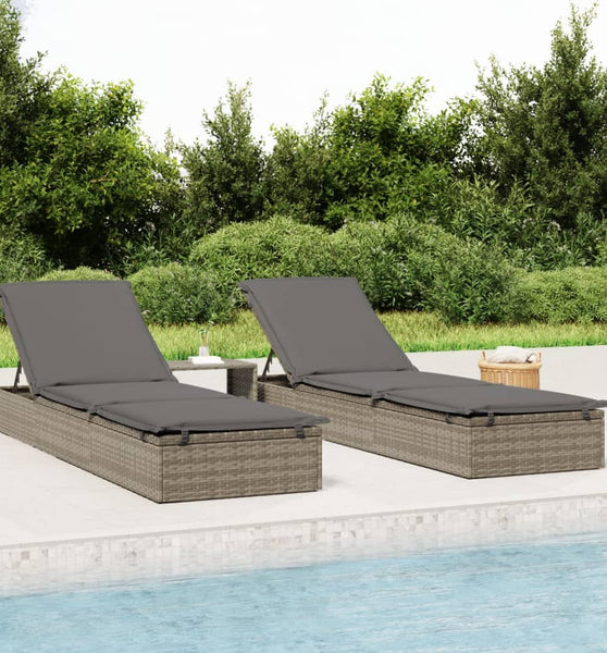 Sonnenliege 1 Stk. mit Tisch Grau Poly Rattan