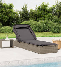 Sonnenliege mit Faltdach Grau 213x63x97 cm Poly Rattan