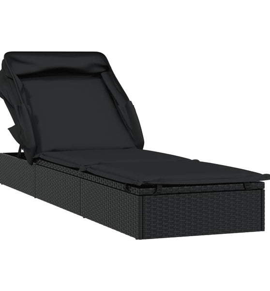 Sonnenliege mit Faltdach Schwarz 213x63x97 cm Poly Rattan