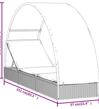 Sonnenliege mit Runddach Braun 211x57x140 cm Poly Rattan