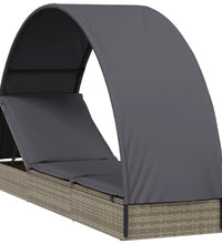 Sonnenliege mit Runddach Grau 211x57x140 cm Poly Rattan