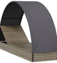 Sonnenliege mit Runddach Grau 211x57x140 cm Poly Rattan