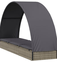 Sonnenliege mit Runddach Grau 211x57x140 cm Poly Rattan