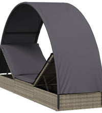 Sonnenliege mit Runddach Grau 211x57x140 cm Poly Rattan