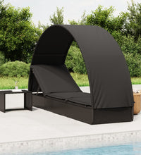 Sonnenliege mit Runddach Schwarz 211x57x140 cm Poly Rattan