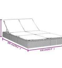 Sonnenliege für 2 Personen mit Auflage Grau Poly Rattan