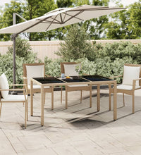 Gartentisch mit Glasplatte Beige Poly Rattan & Hartglas