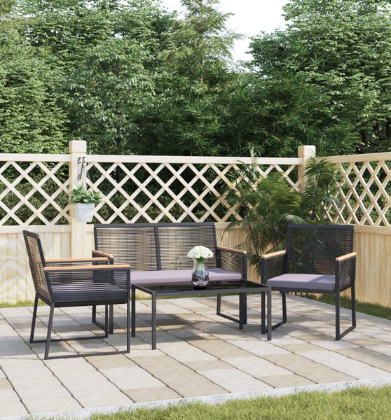 4-tlg. Garten-Lounge-Set mit Kissen Schwarz Stahl