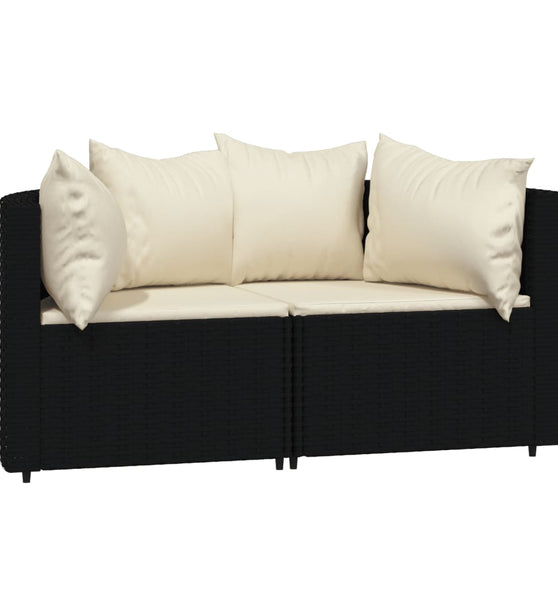 Garten-Ecksofas mit Kissen 2 Stk. Schwarz Poly Rattan