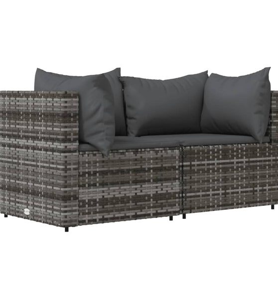 Garten-Ecksofas mit Kissen 2 Stk. Grau Poly Rattan