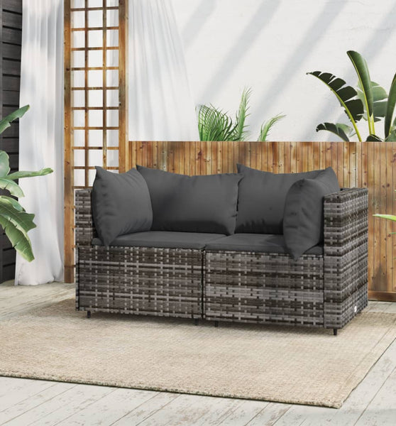 Garten-Ecksofas mit Kissen 2 Stk. Grau Poly Rattan