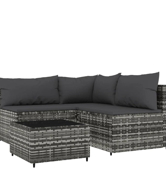 4-tlg. Garten-Lounge-Set mit Kissen Grau Poly Rattan