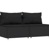 Garten-Mittelsofas mit Kissen 2 Stk. Schwarz Poly Rattan