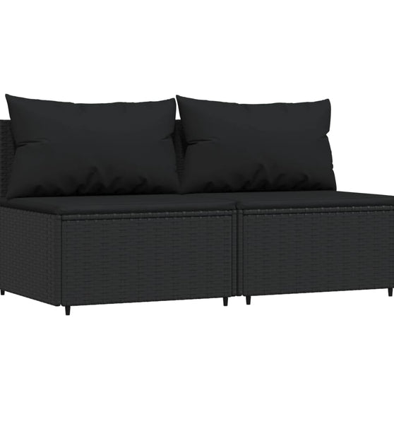 Garten-Mittelsofas mit Kissen 2 Stk. Schwarz Poly Rattan