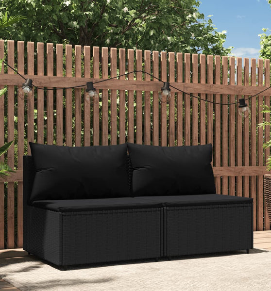 Garten-Mittelsofas mit Kissen 2 Stk. Schwarz Poly Rattan