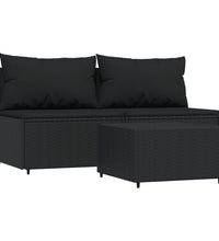 3-tlg. Garten-Lounge-Set mit Kissen Schwarz Poly Rattan