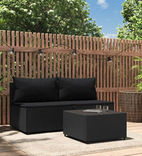 3-tlg. Garten-Lounge-Set mit Kissen Schwarz Poly Rattan