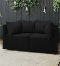 Garten-Ecksofas mit Kissen 2 Stk. Schwarz Poly Rattan