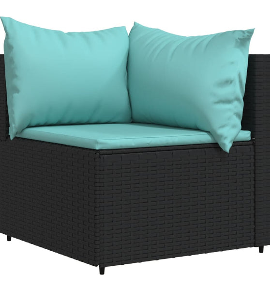 Garten-Ecksofa mit Kissen Schwarz Poly Rattan