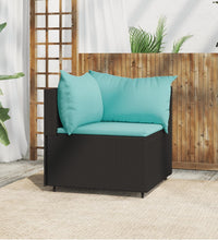 Garten-Ecksofa mit Kissen Schwarz Poly Rattan