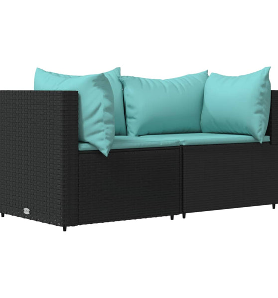 Garten-Ecksofas mit Kissen 2 Stk. Schwarz Poly Rattan